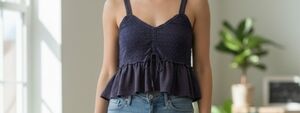 American Eagle Outfitters Navy Lace-Trim Ruffle Camisole
